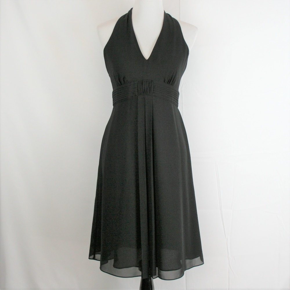 LOFT Pleated Waist Open Back Little Black